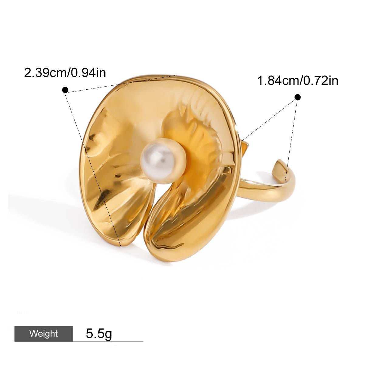 18K gold geometric inlaid pearl design classic simple ring