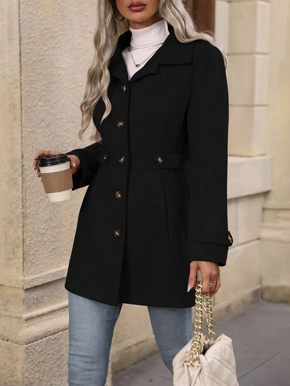 Collared Neck Button Up Coat