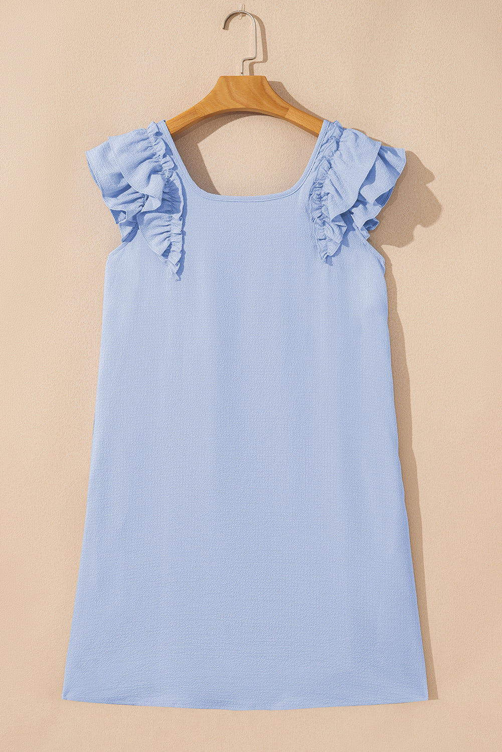 Textured Flutter Sleeve Square Neck Bow Back Dress
