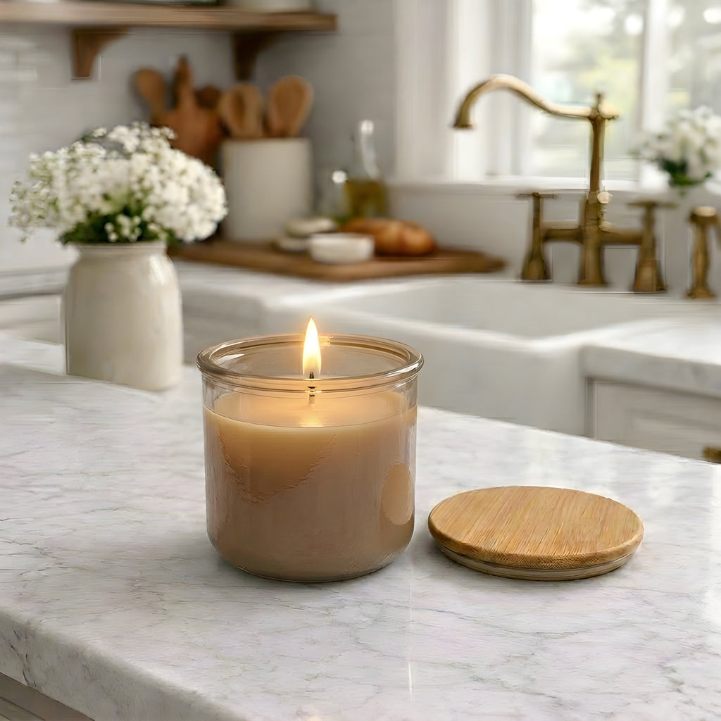 USA Beeswax Jar Candle in 10 Oz Spanish Recycled Glass Bamboo Lid