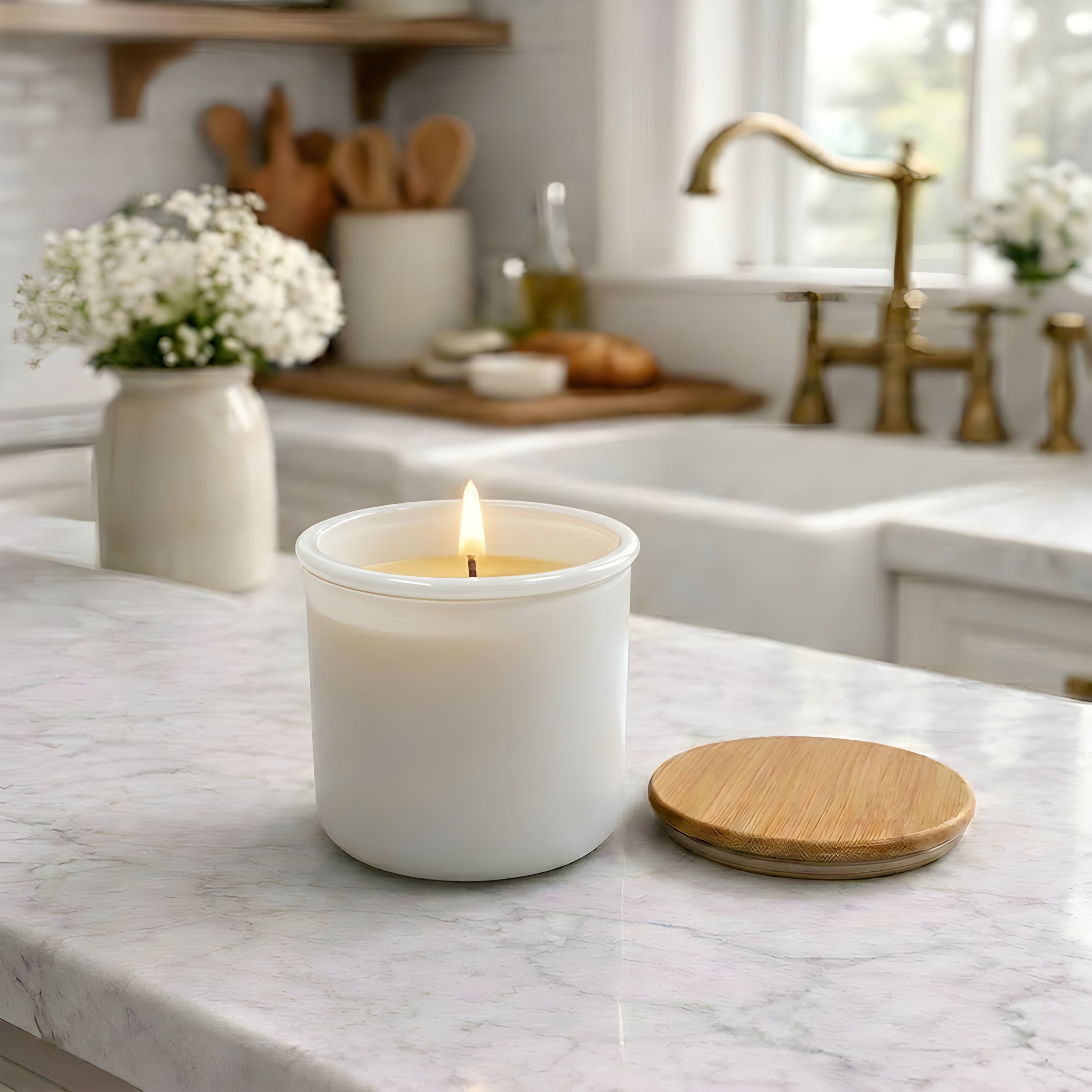 USA Beeswax Jar Candle in 10 Oz Spanish Recycled Glass Bamboo Lid