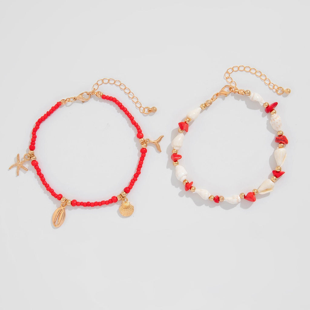 Ethnic Ocean Style Rice Bead Beach Round Water Drop Tassel Anklet