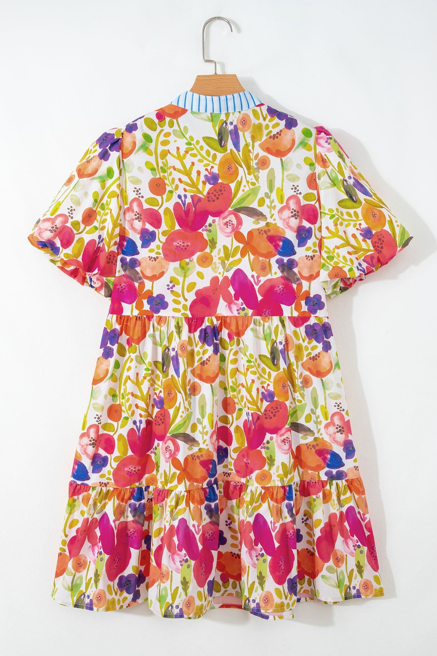 Floral Ricrac Trim Stripe Patchwork V-Neck Dress