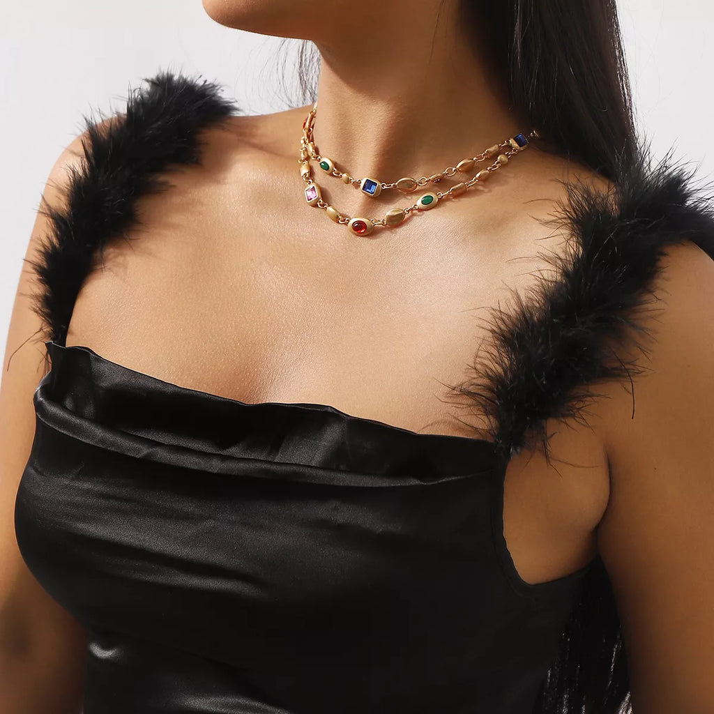 Vintage Multi-Gemstone Double Layered Necklace