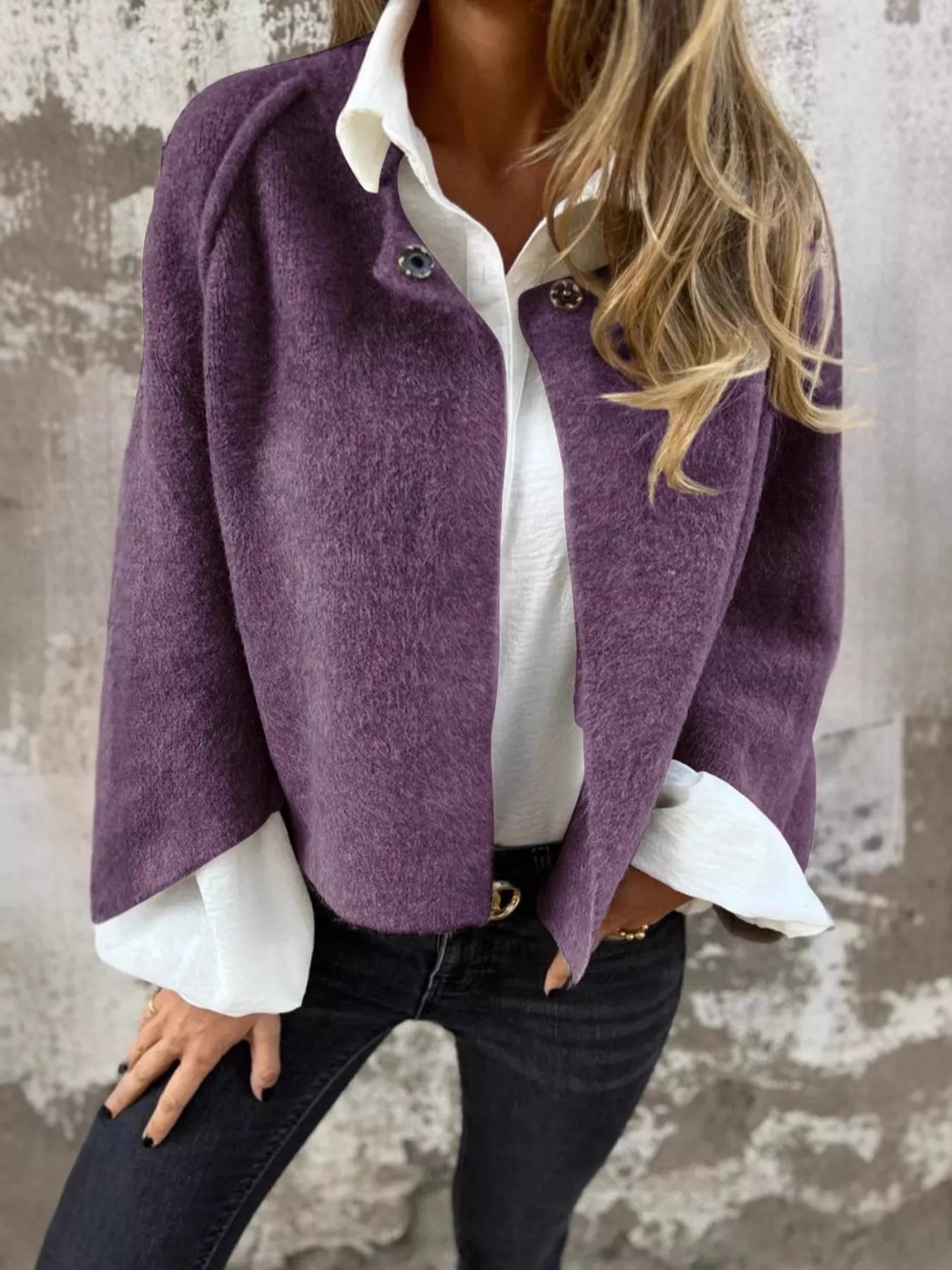 Full Size Solid Color Long Sleeve Outerwear Plus Size