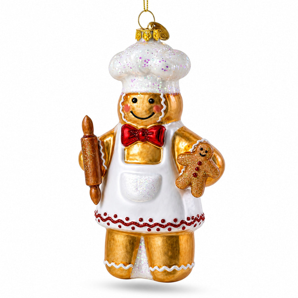Baking Gingerbread Man Glass Christmas Ornament