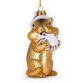 Chipmunk with Candy Glass Christmas Ornament