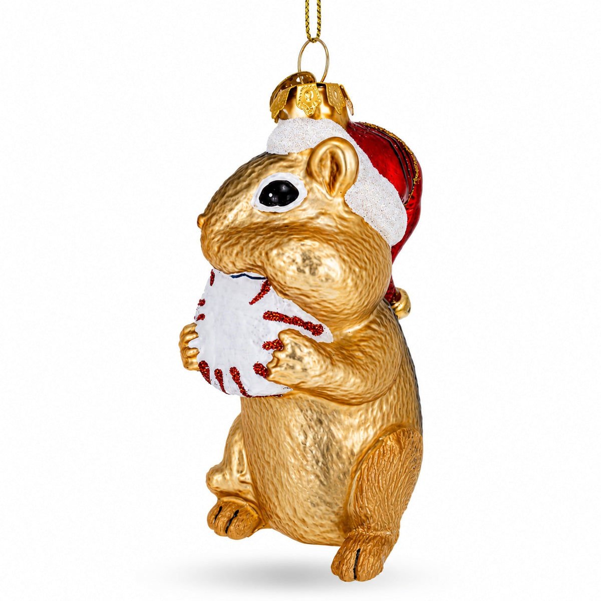 Chipmunk with Candy Glass Christmas Ornament