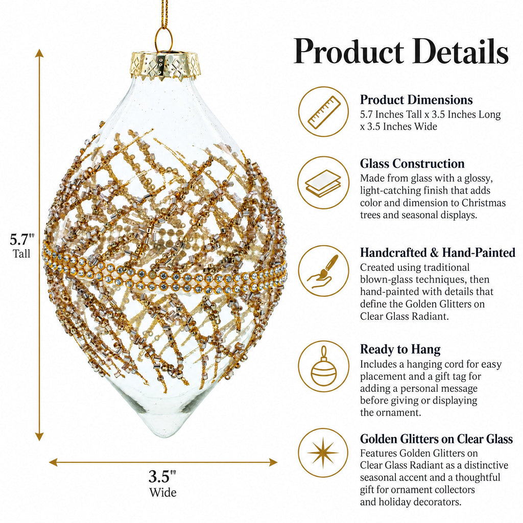 Golden Glitters on Clear Glass Radiant Glass Christmas Ornament