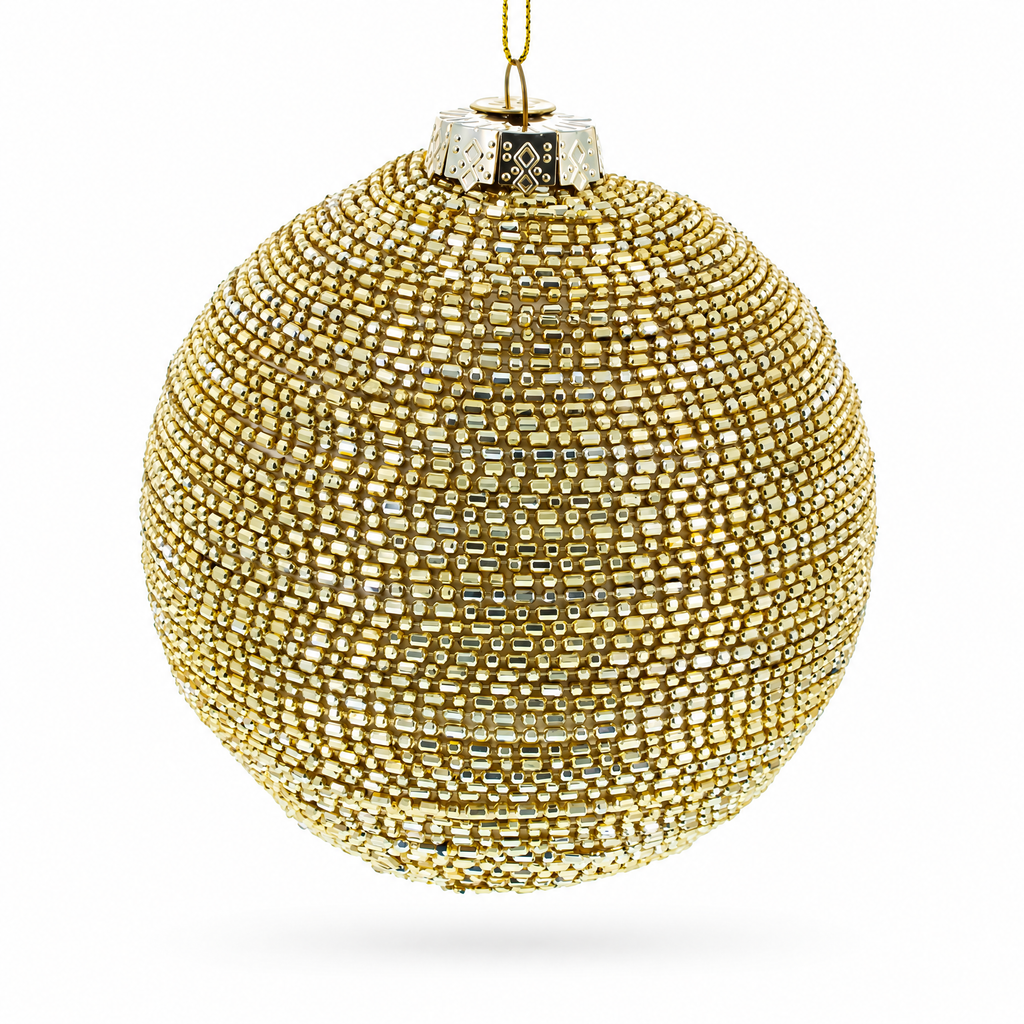 Beaded Gold Glass Ball -Glass Christmas Ornament