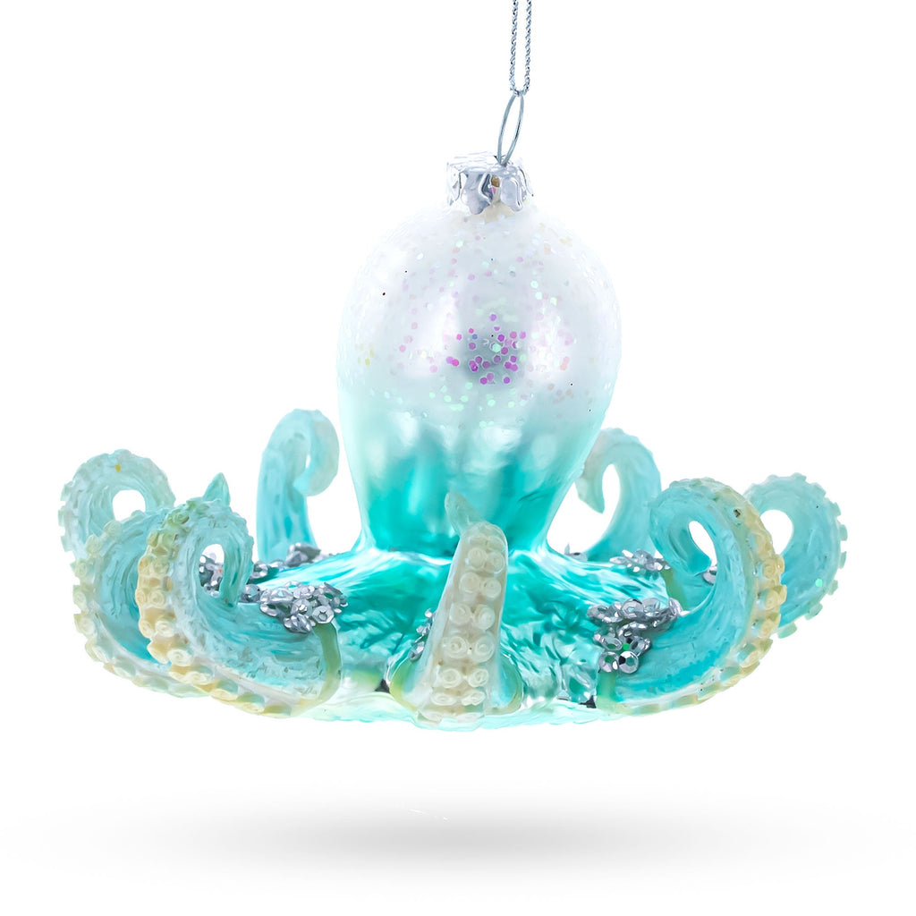 Blue Octopus Glass Christmas Ornament