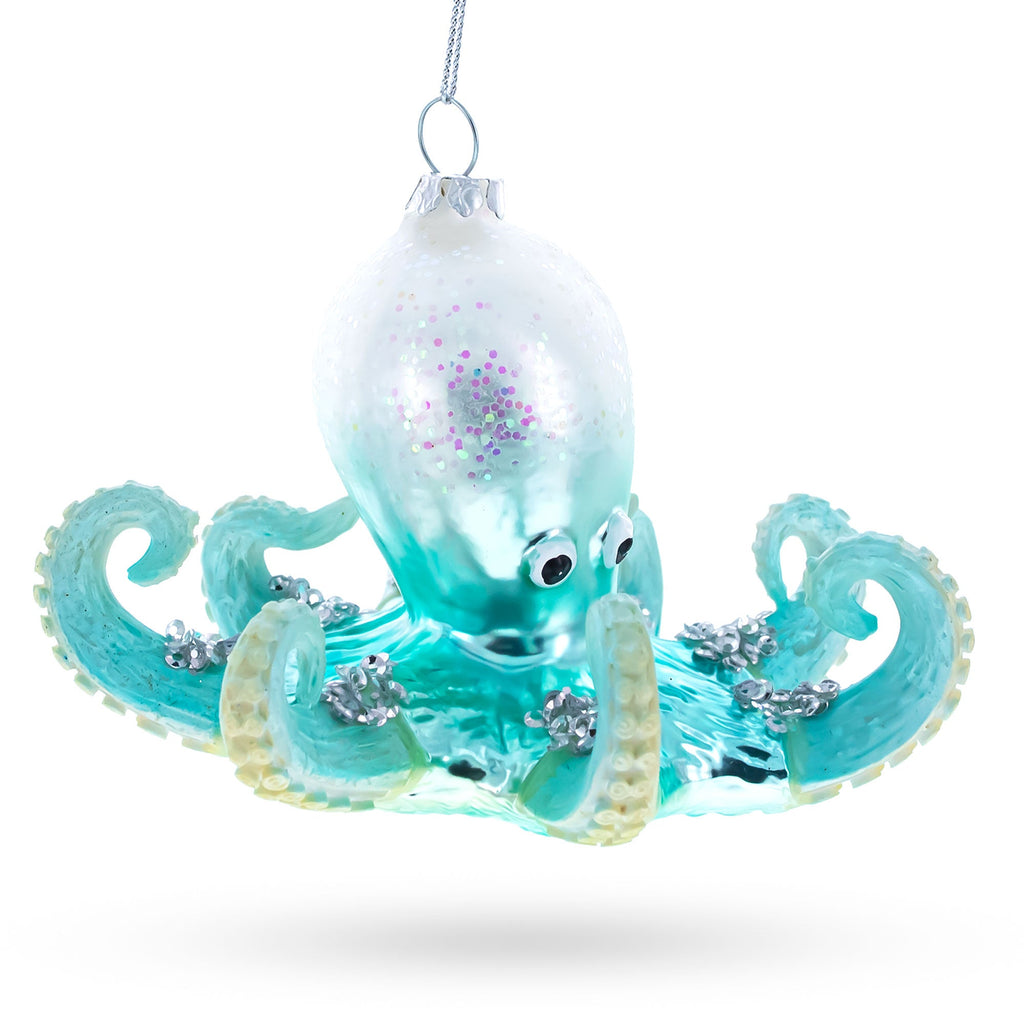 Blue Octopus Glass Christmas Ornament