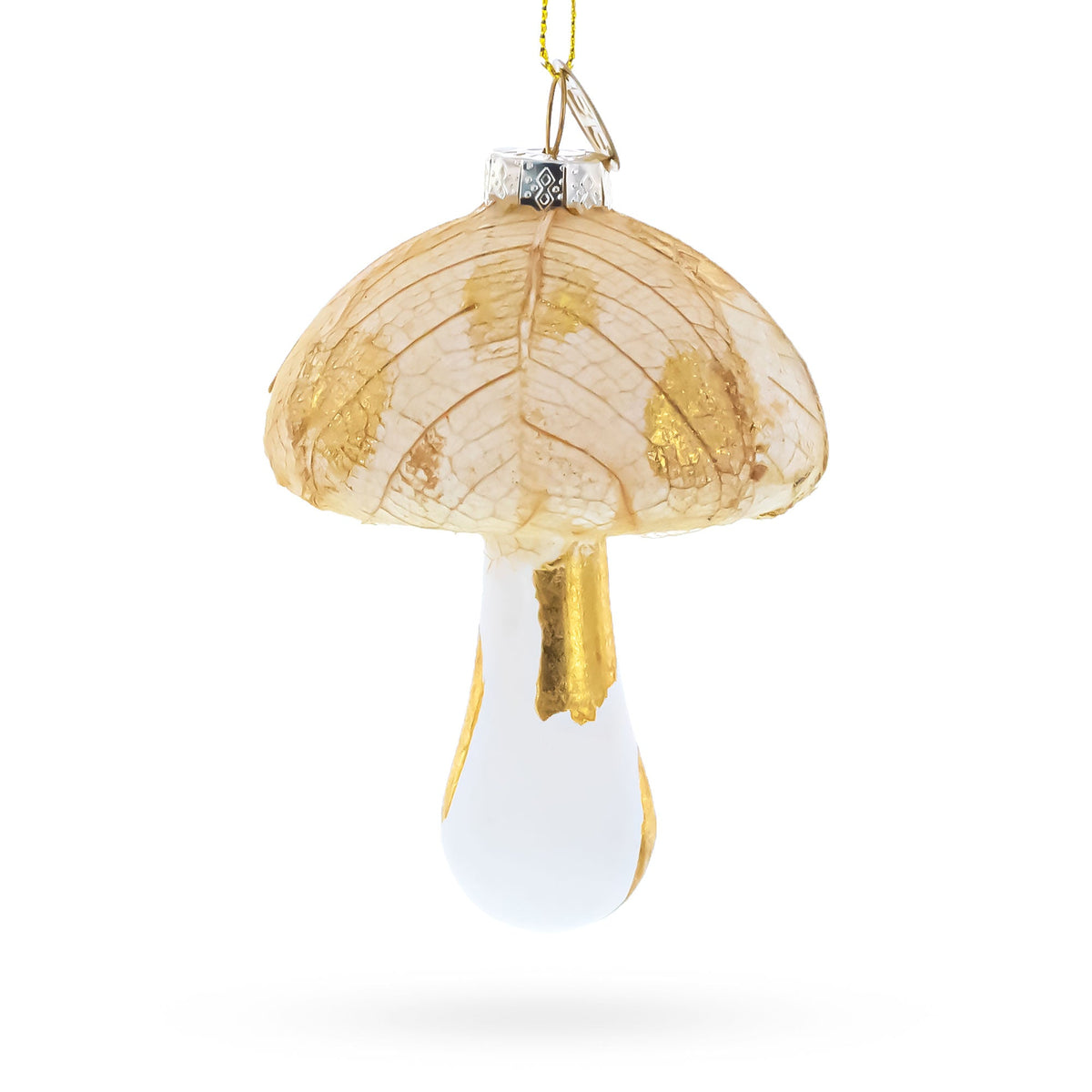 Gold Glitter Mushroom Glass Christmas Ornament