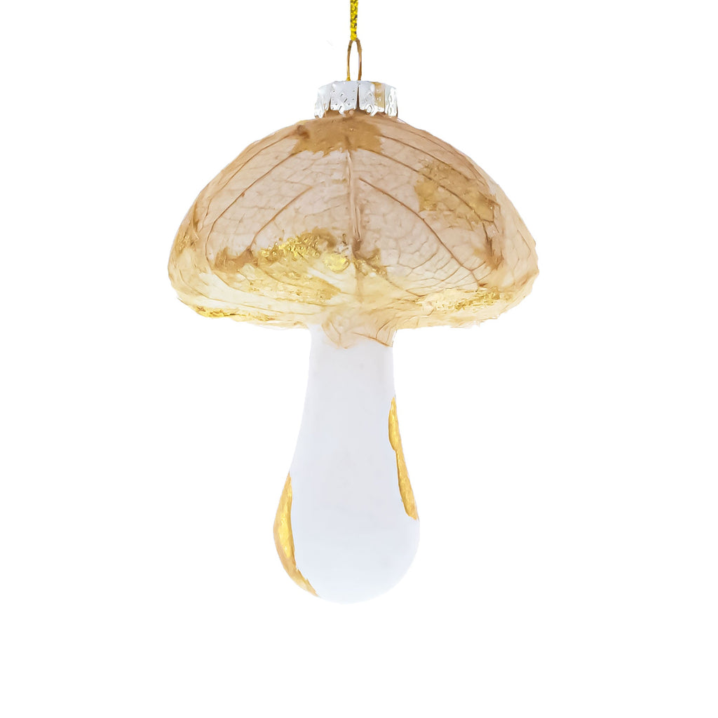 Gold Glitter Mushroom Glass Christmas Ornament