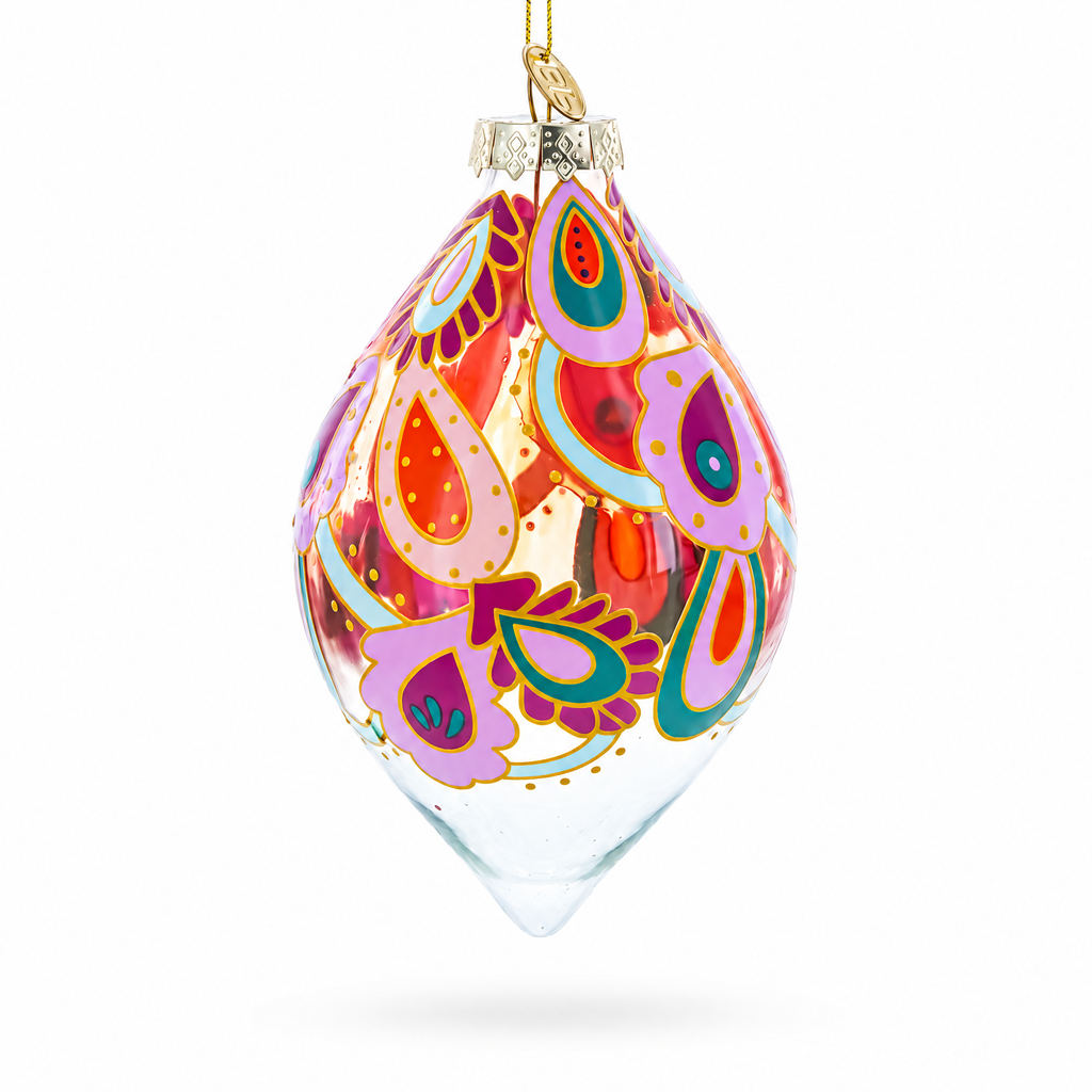 Paisley Design Teardrop Glass Christmas Ornament