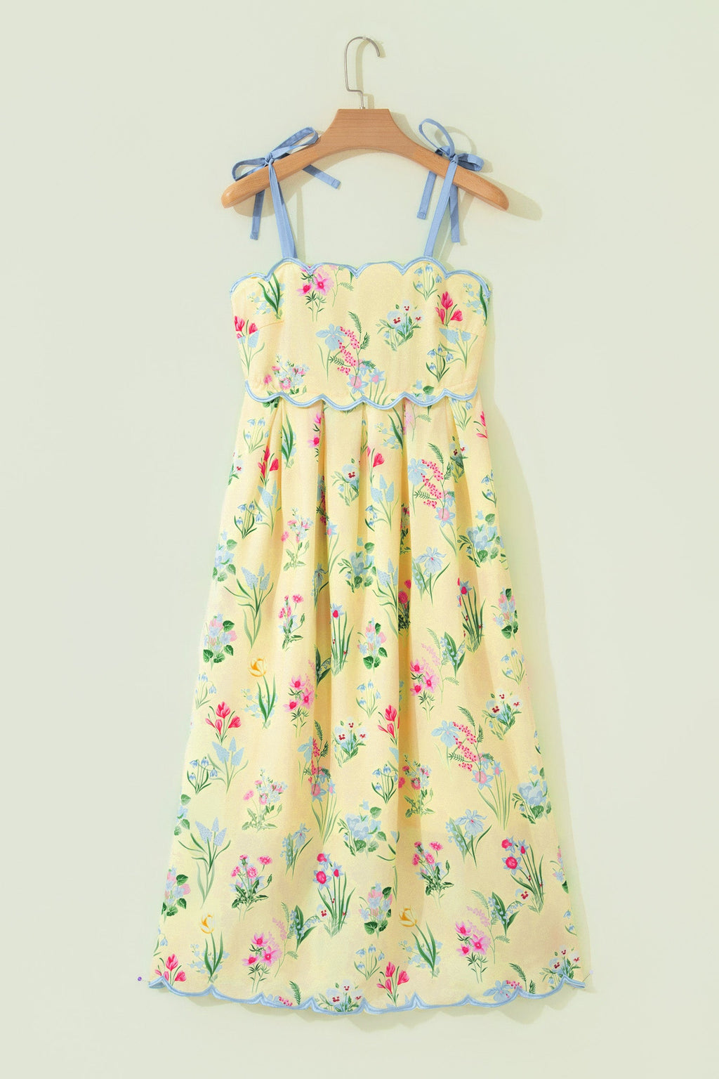 Floral Contrast Trim Tie Strap Midi Dress