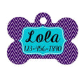 Chevron Personalized Bone Dog Tag - Purple Turquoise