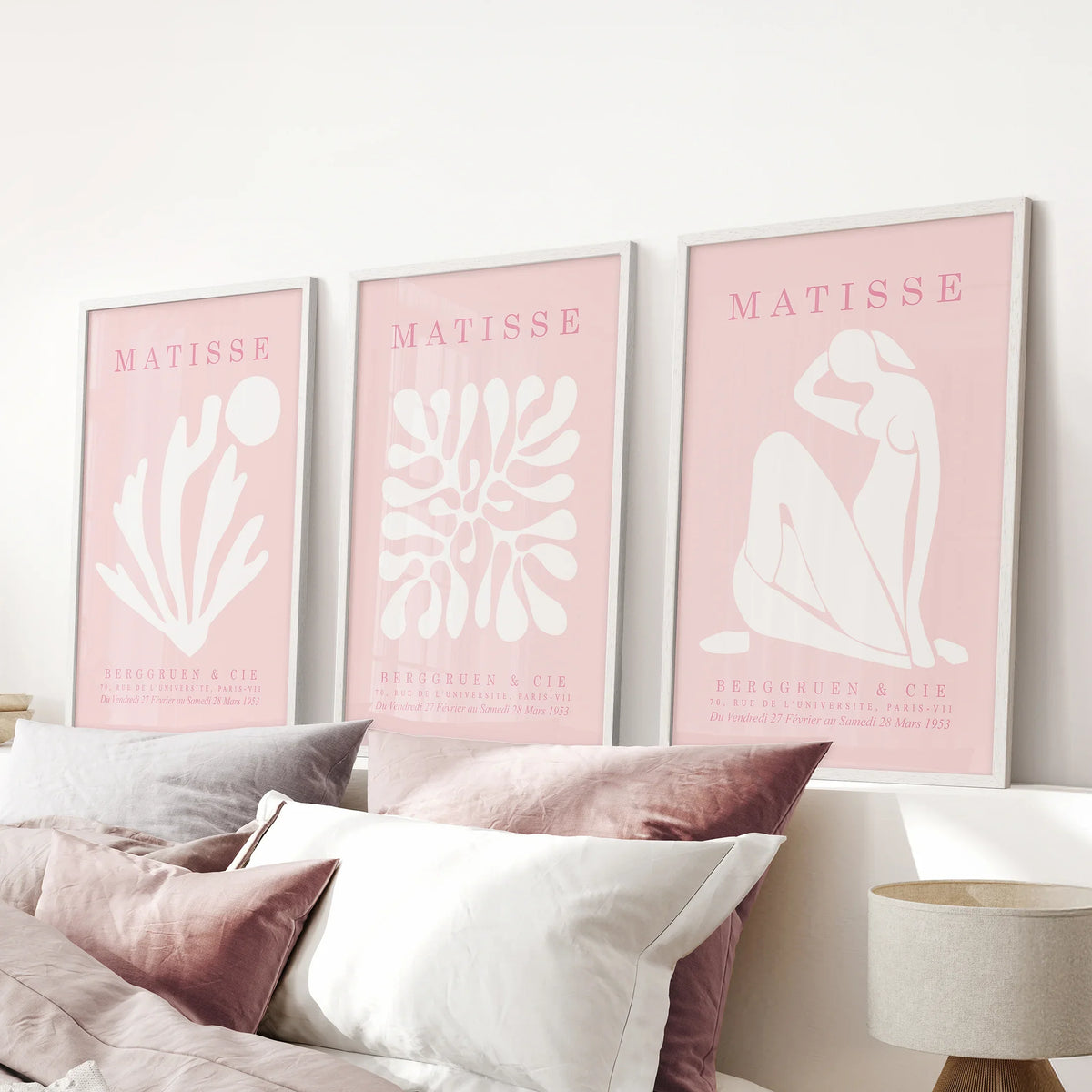 Pink Matisse Cutouts Wall Art. Minimalist Set of 3 Posters