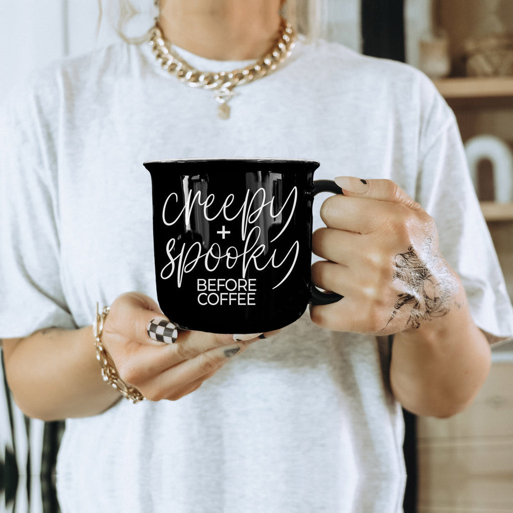 Creepy Spooky Black Ceramic Mug 14.5oz Halloween Coffee Cup For Gothic Morning Vibes