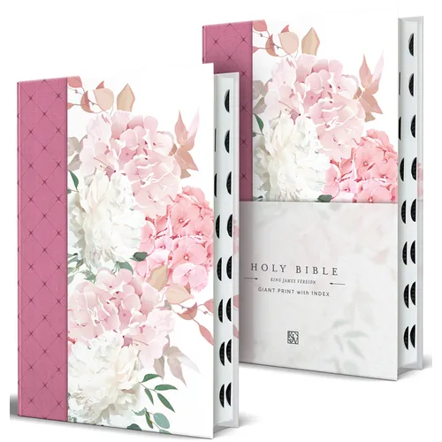 KJV Holy Bible, Giant Print Large Format, Hardcover Pink Floral Design with Cloth with Ribbon Marker, Red Letter, and Thumb Index - Hardcover