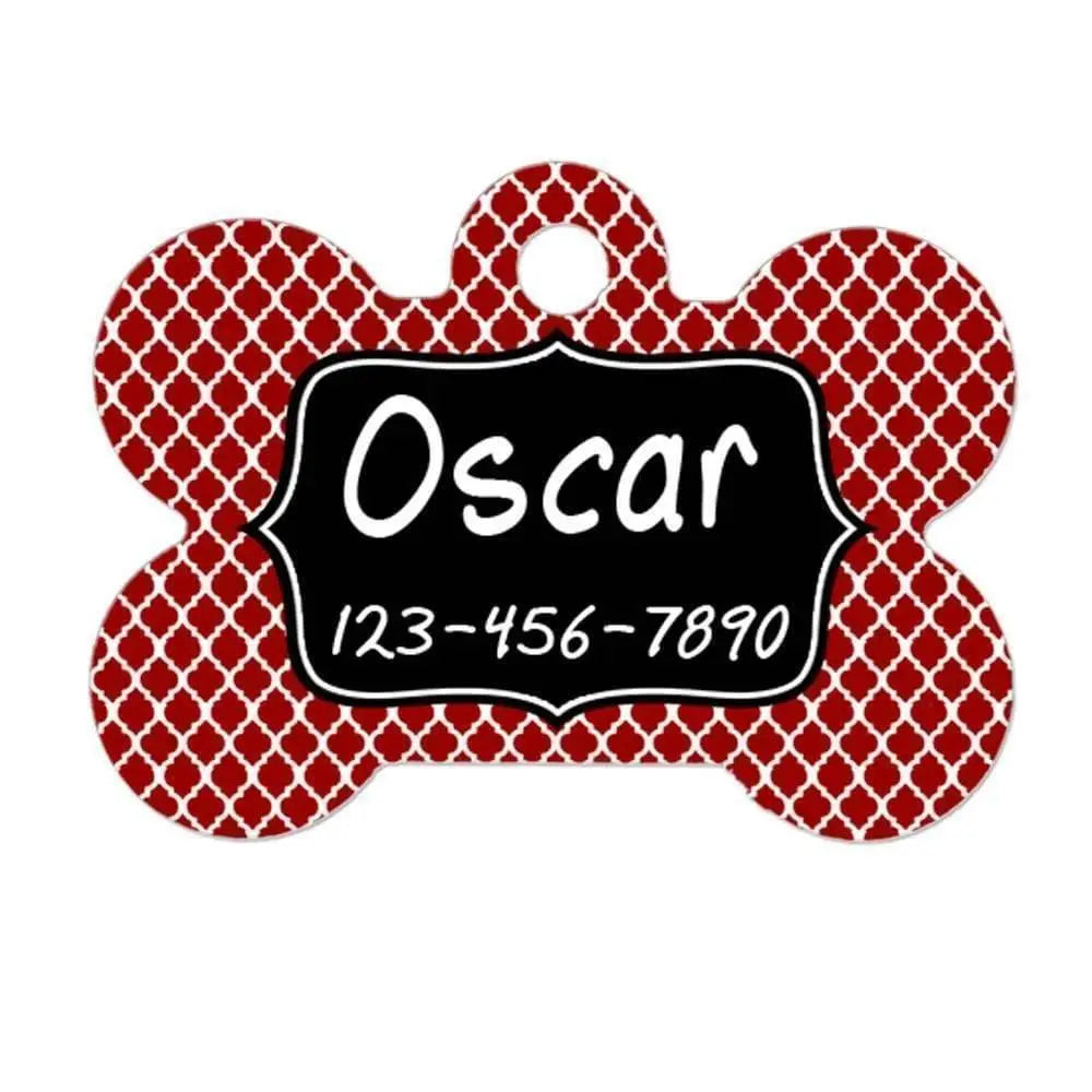 Custom Pet Tag - Pet ID Tag - Custom Dog Tag - Custom Pet ID Tag - Red Black Quatrefoil