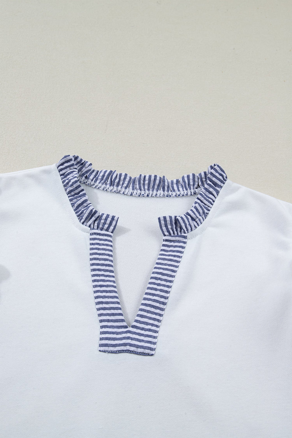 Stripe Patchwork Split Neck Ruffle Trim Sleeveless Dress