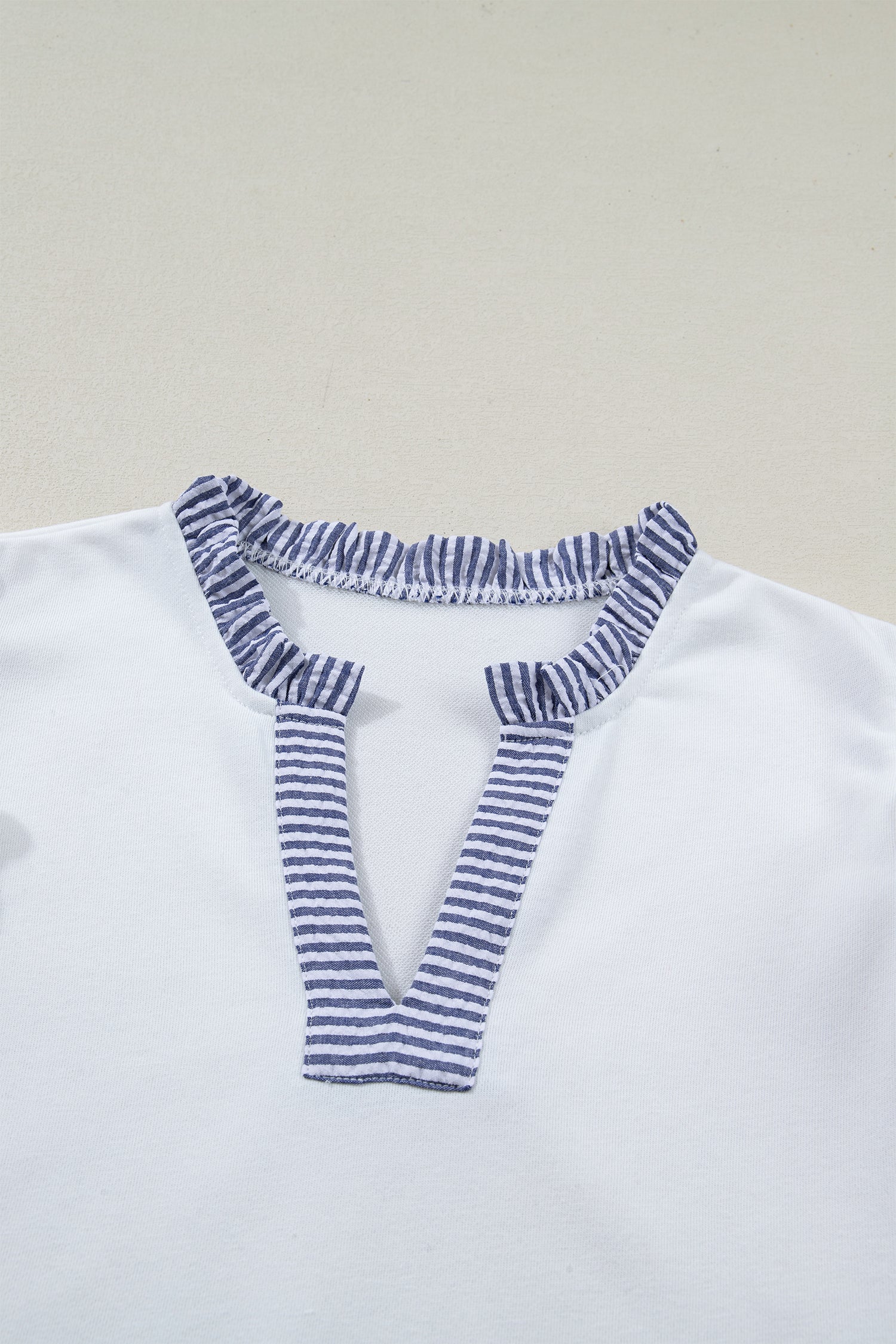 Stripe Patchwork Split Neck Ruffle Trim Sleeveless Dress
