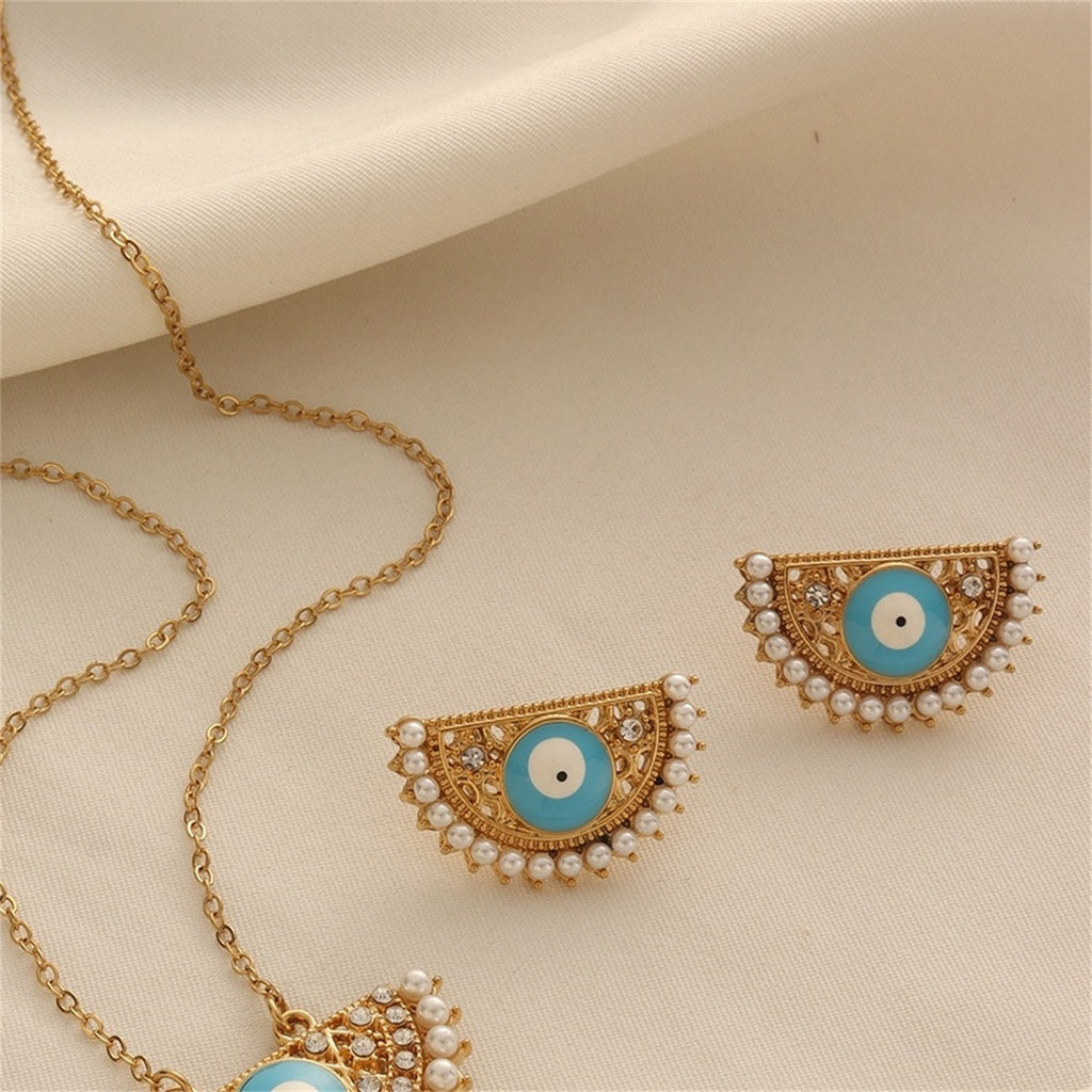 Turkish Evil Eye Necklace, Earrings and Ring Set