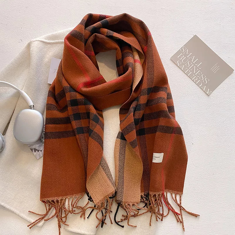 Plaid Fringe Winter Scarf