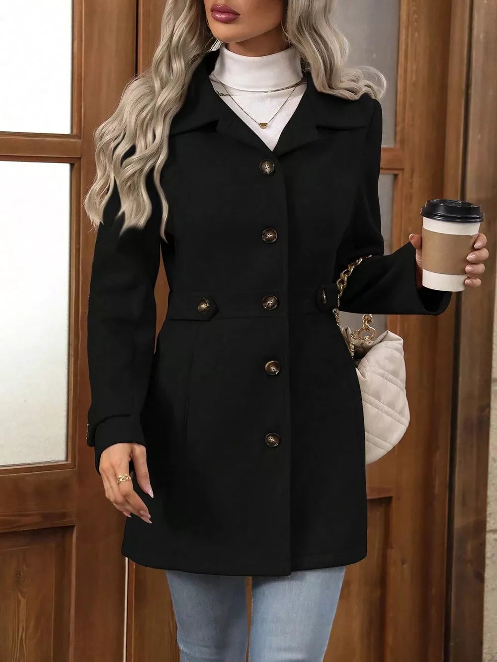 Collared Neck Button Up Coat
