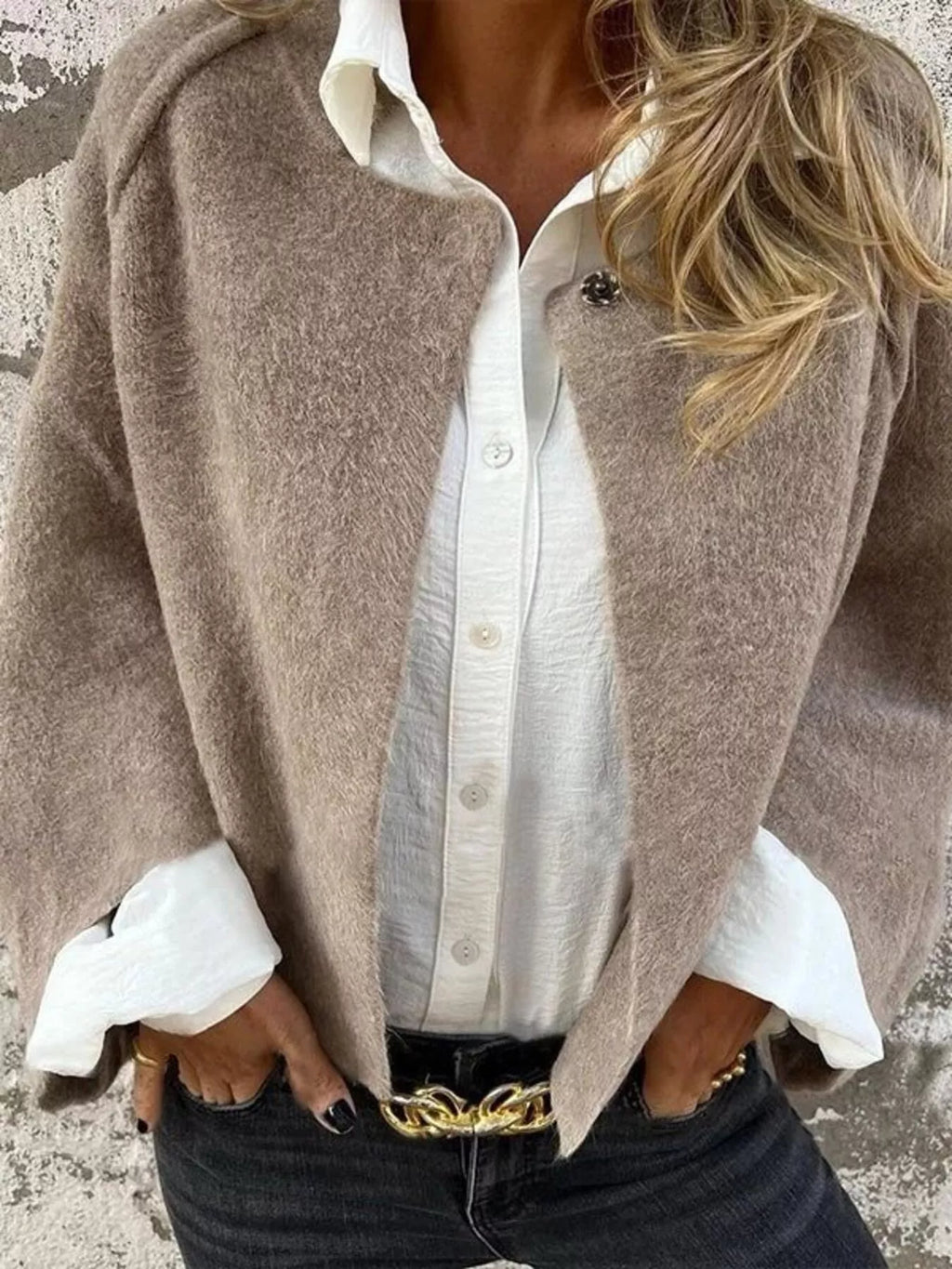Full Size Solid Color Long Sleeve Outerwear Plus Size