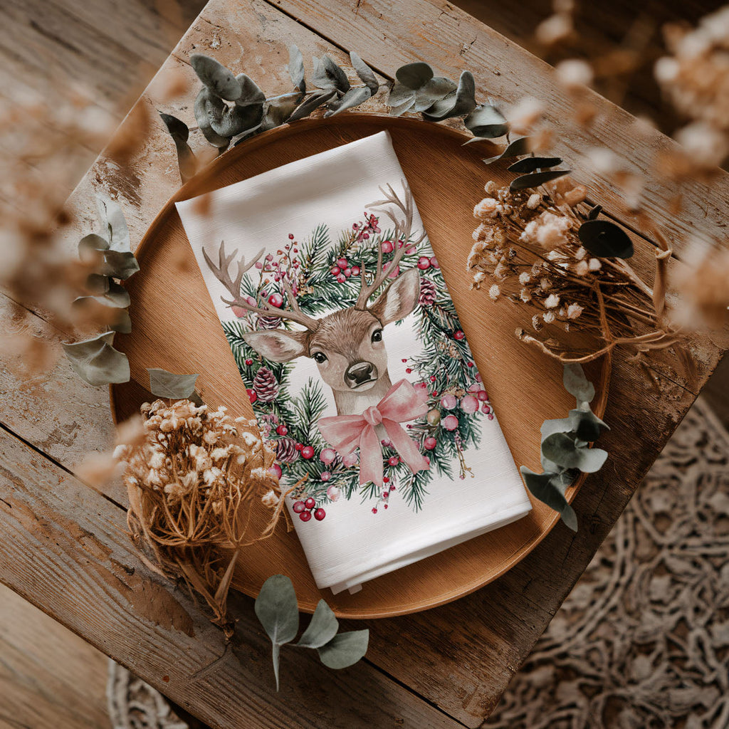 Deer Wreath Kitchen Towel