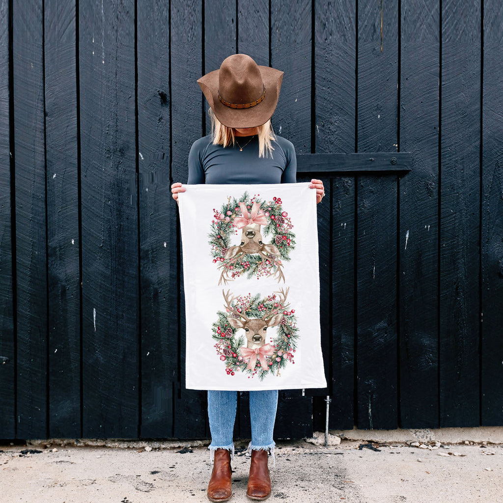 Deer Wreath Kitchen Towel