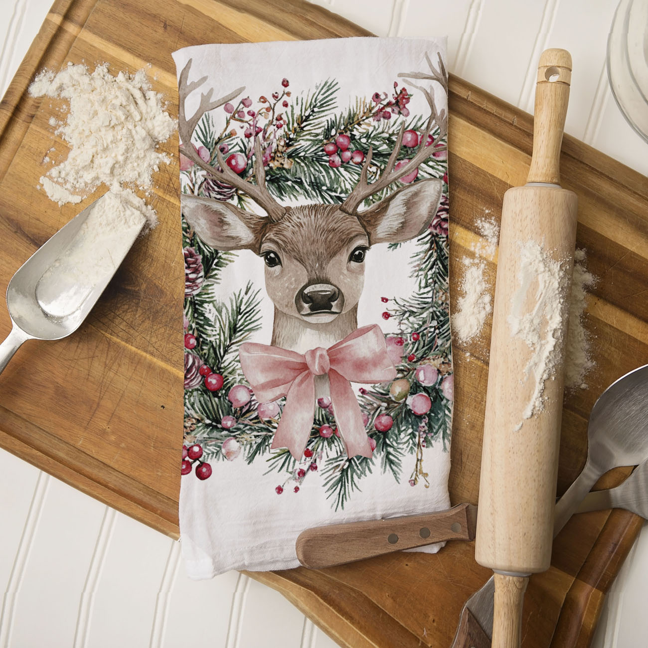 Deer Wreath Kitchen Towel