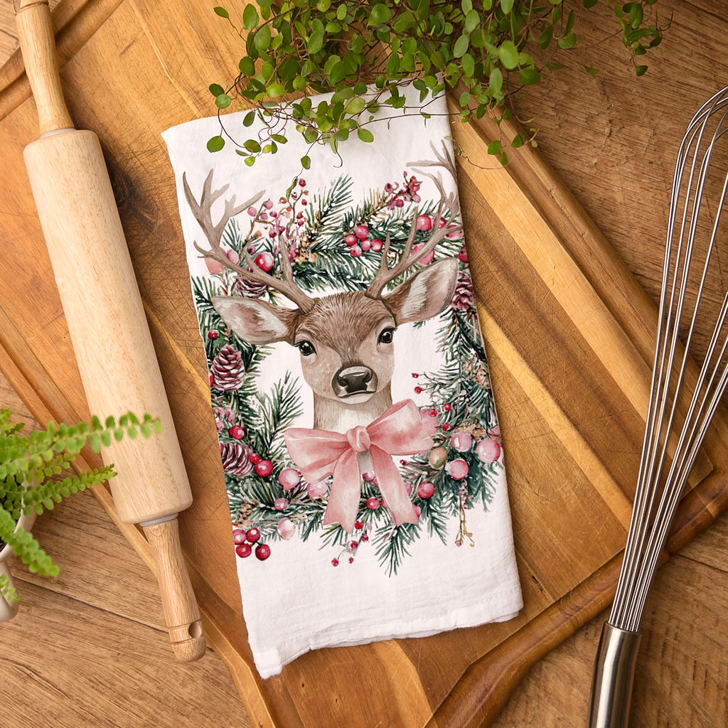 Deer Wreath Kitchen Towel