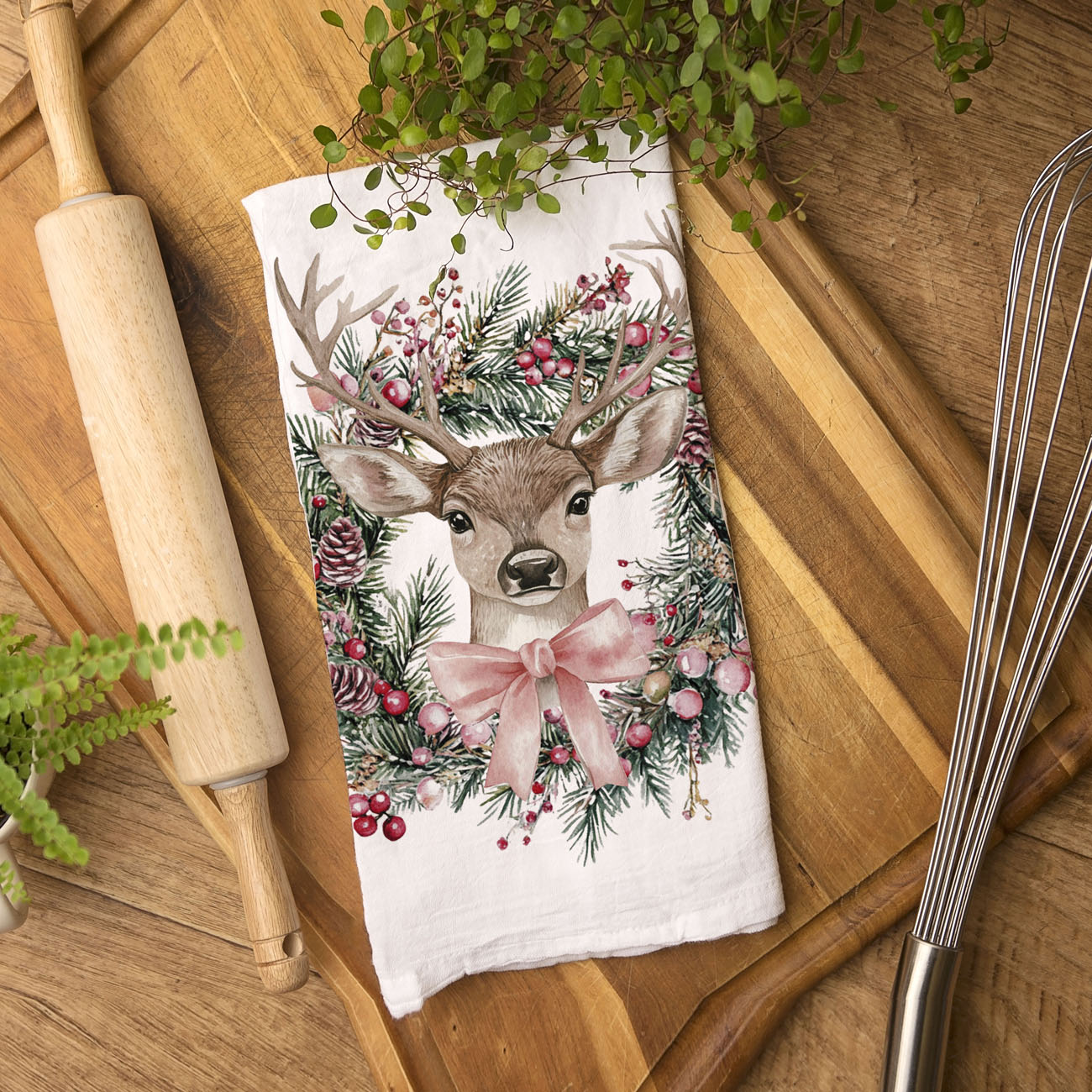 Deer Wreath Kitchen Towel