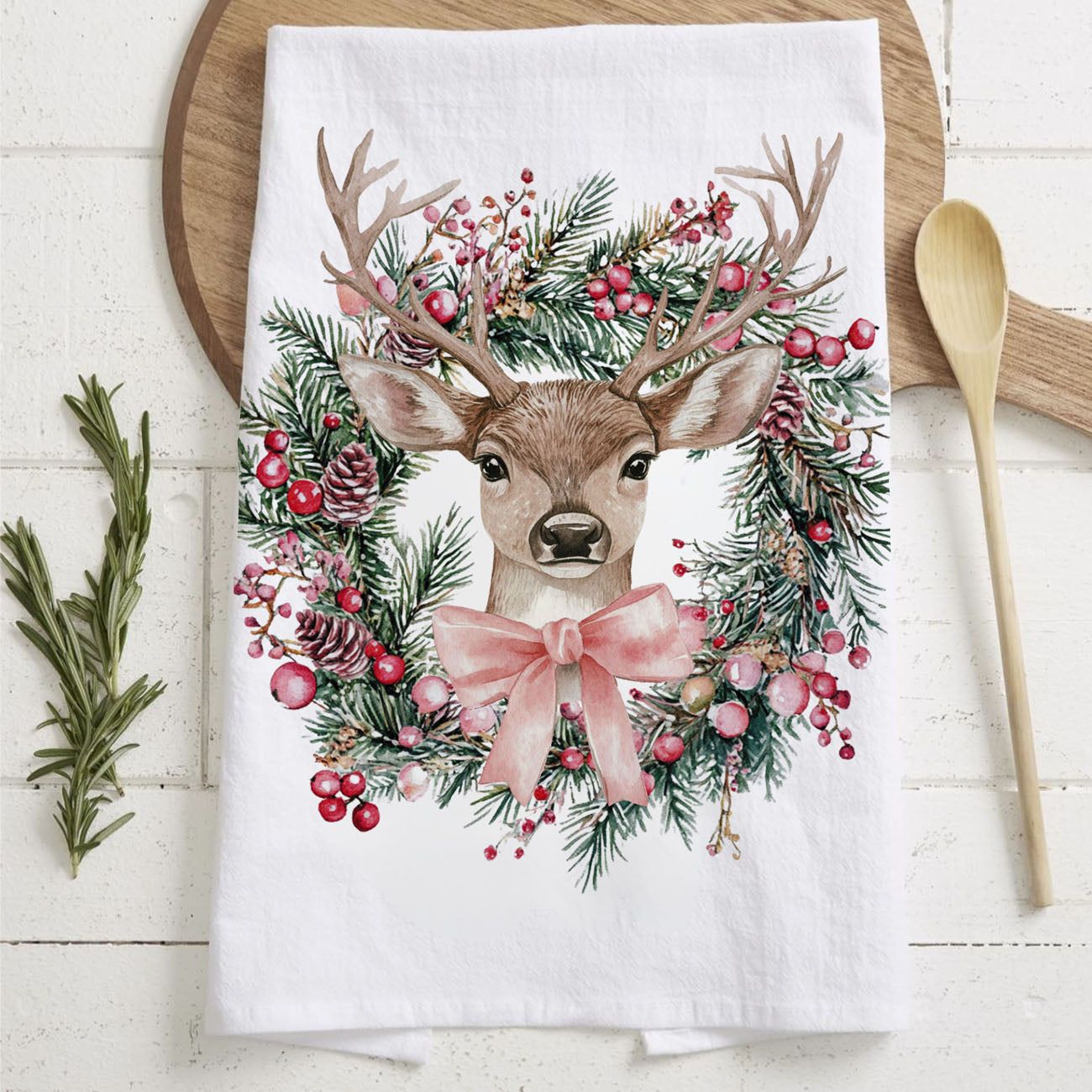 Deer Wreath Kitchen Towel