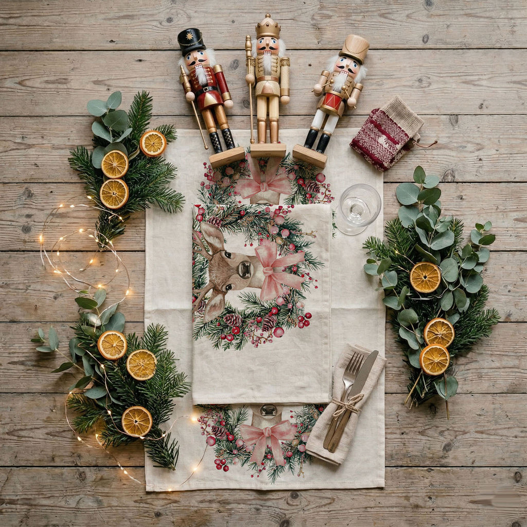 Deer Wreath Kitchen Towel