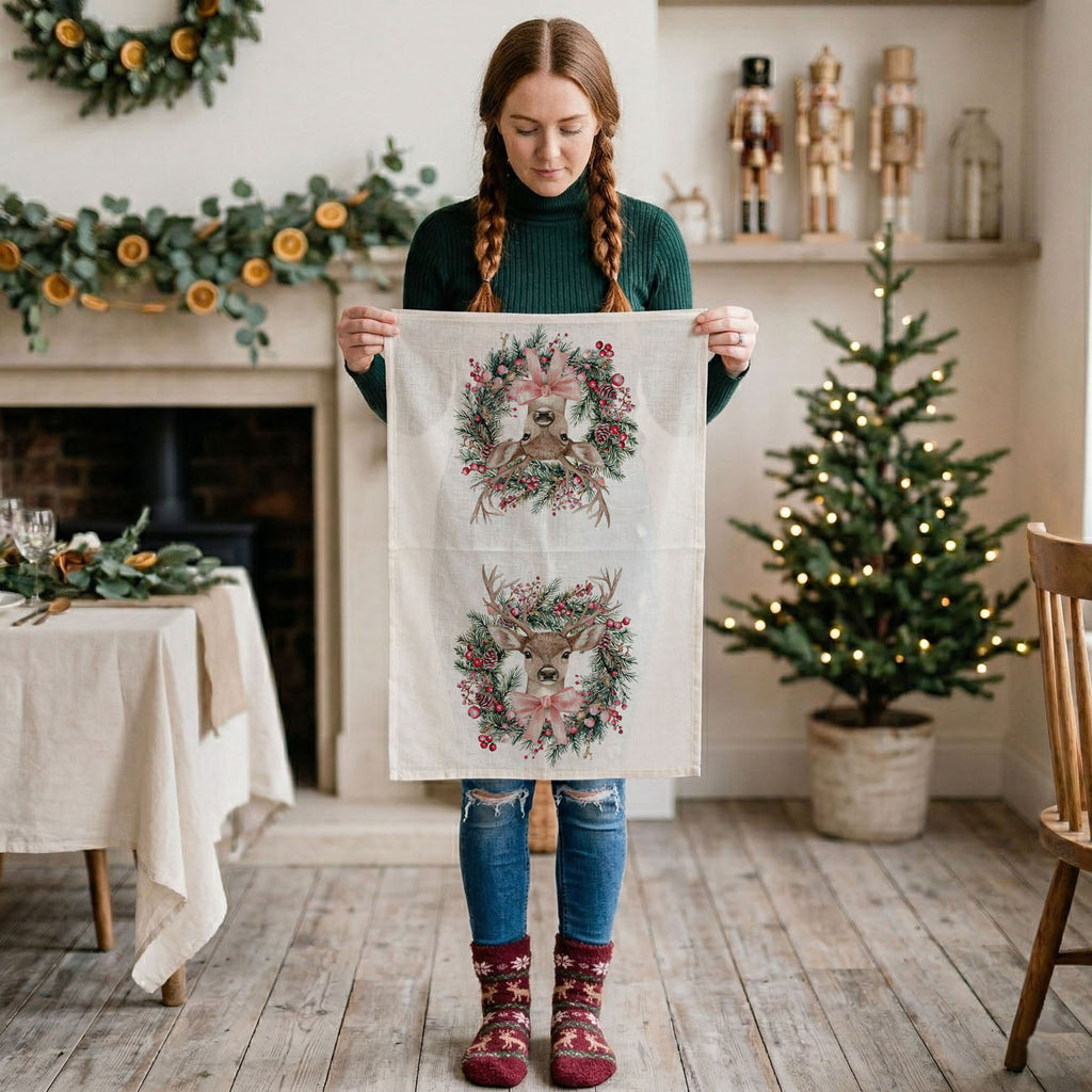 Deer Wreath Kitchen Towel