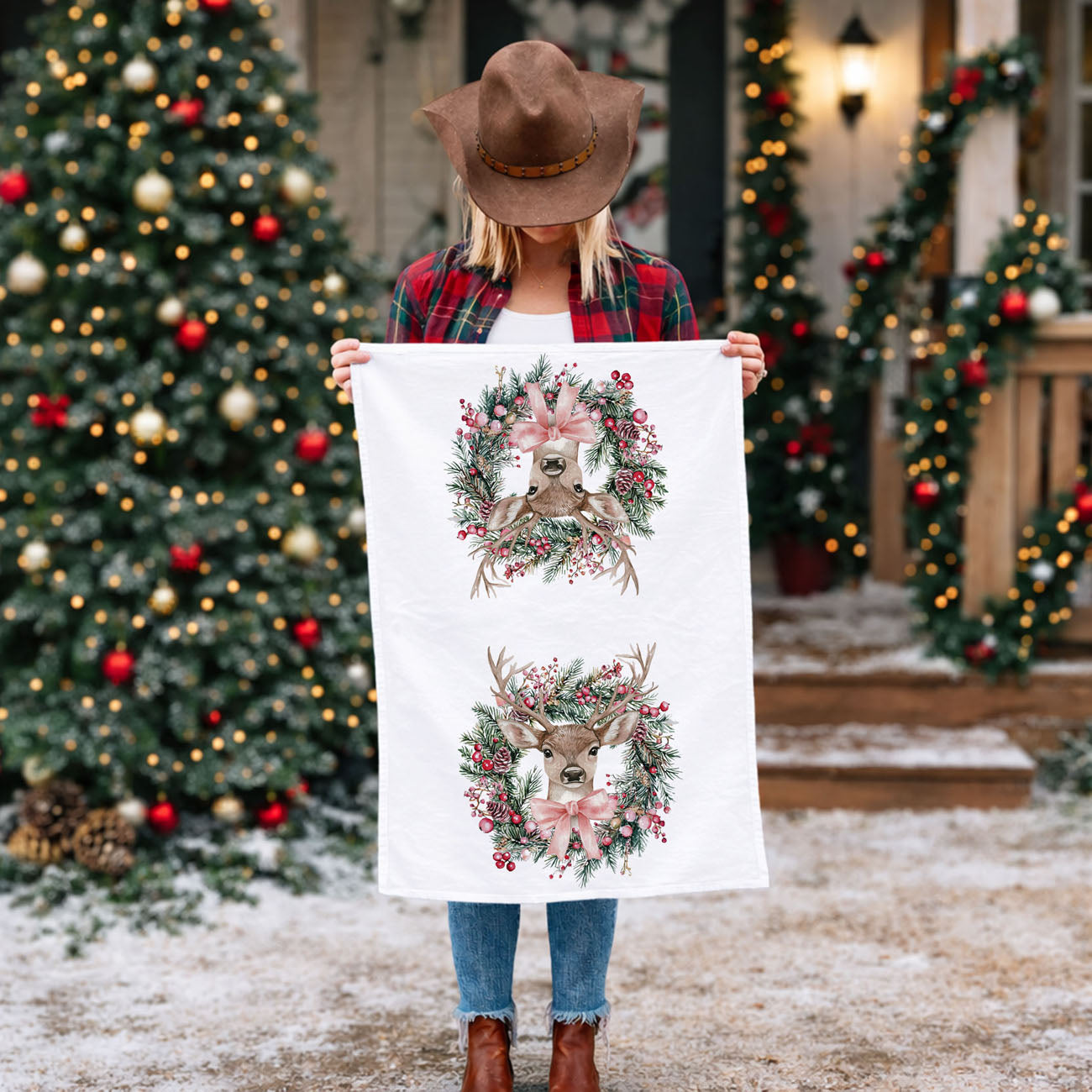 Deer Wreath Kitchen Towel