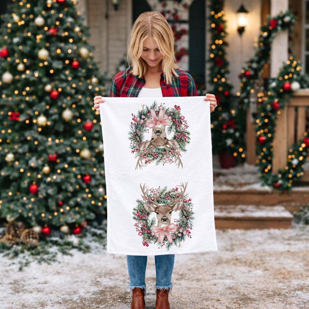 Deer Wreath Kitchen Towel