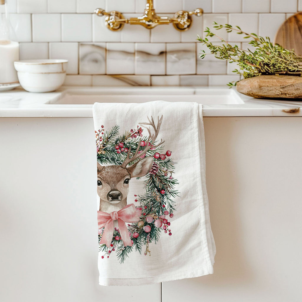 Deer Wreath Kitchen Towel