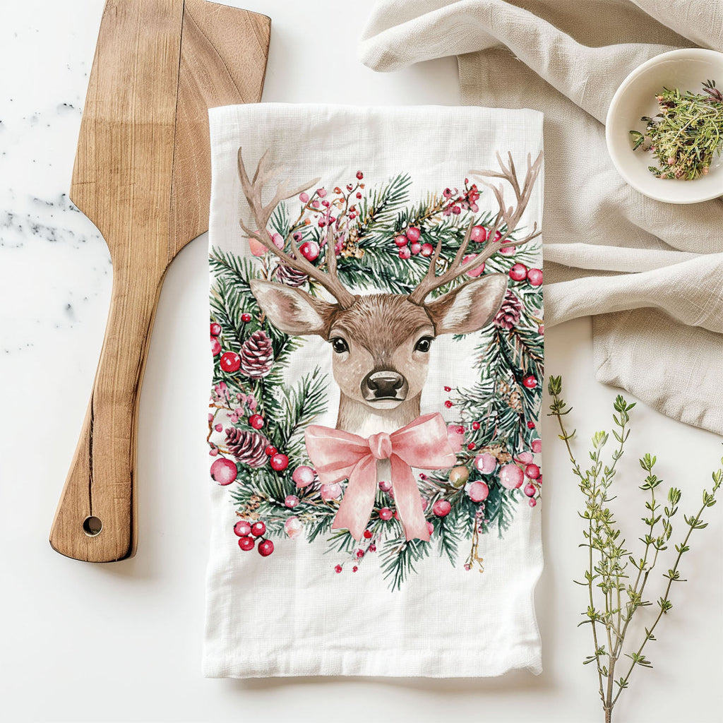 Deer Wreath Kitchen Towel