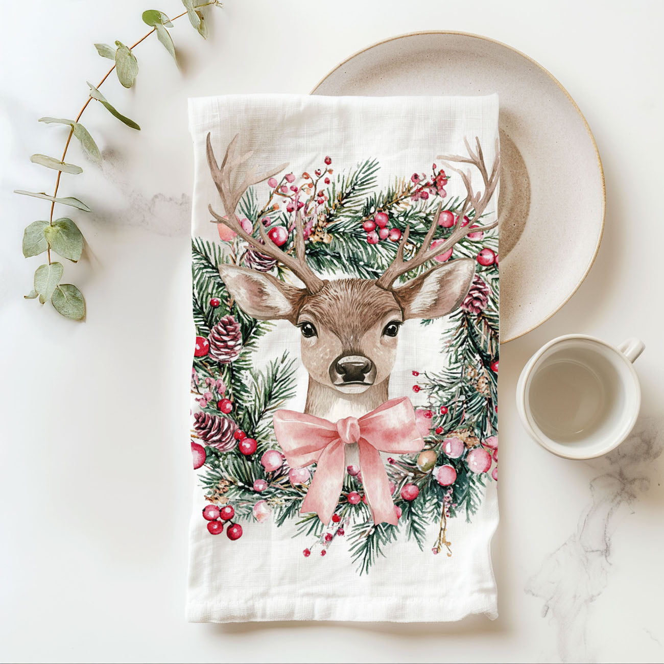 Deer Wreath Kitchen Towel