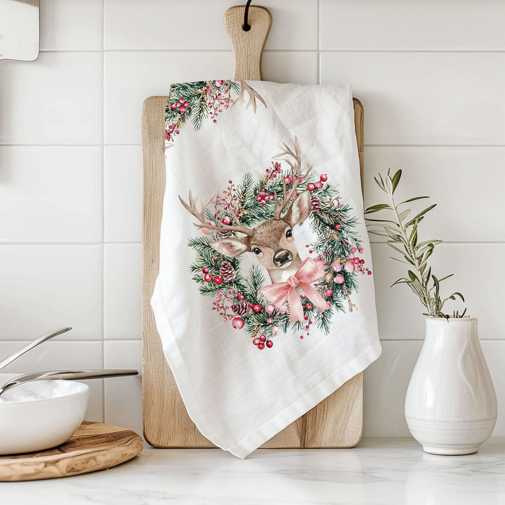 Deer Wreath Kitchen Towel
