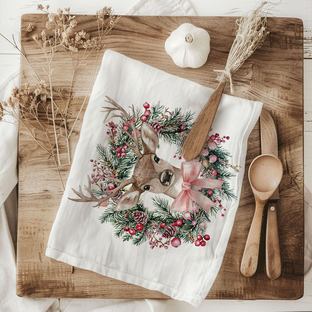 Deer Wreath Kitchen Towel