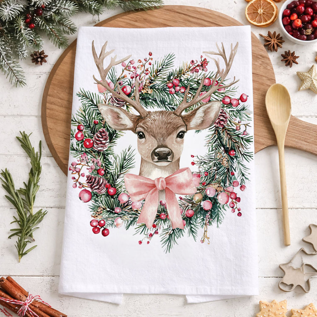 Deer Wreath Kitchen Towel