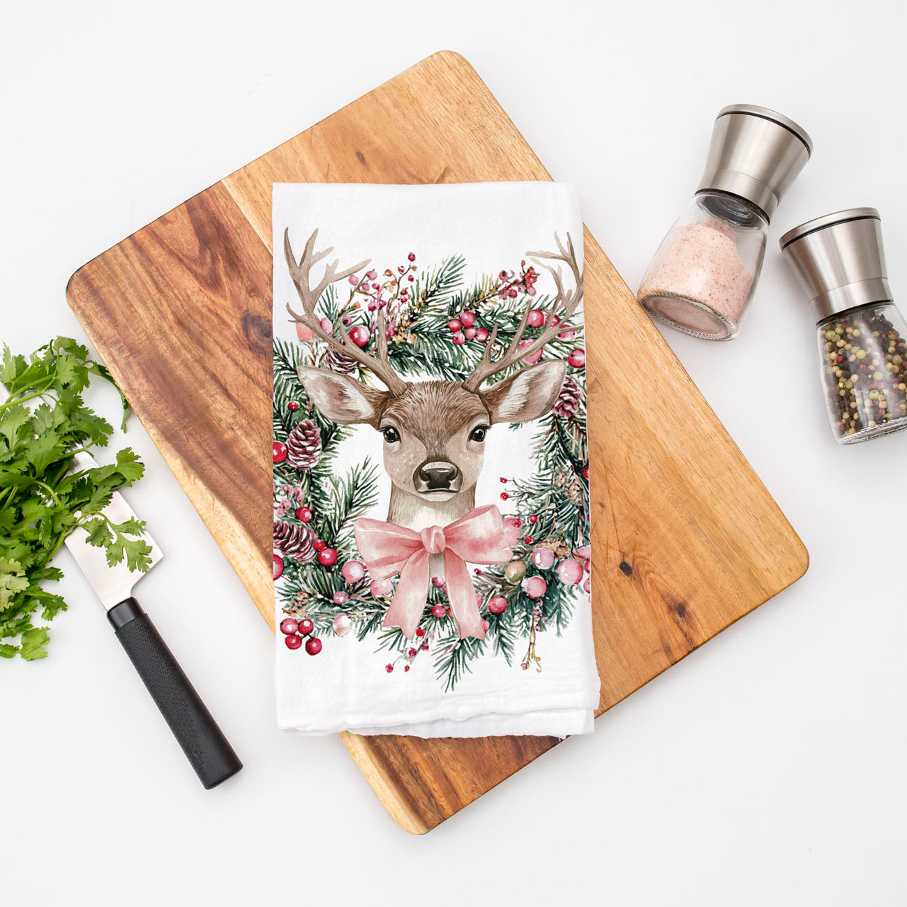 Deer Wreath Kitchen Towel