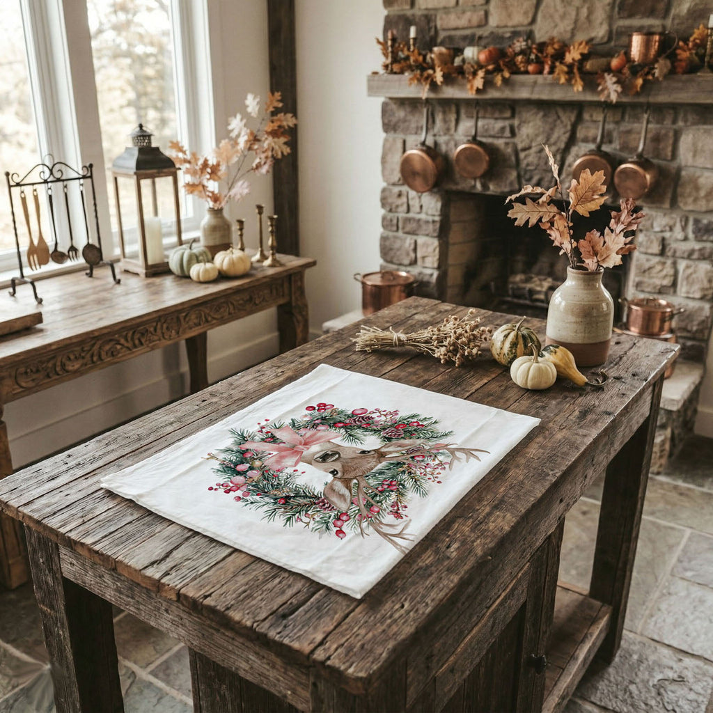 Deer Wreath Kitchen Towel