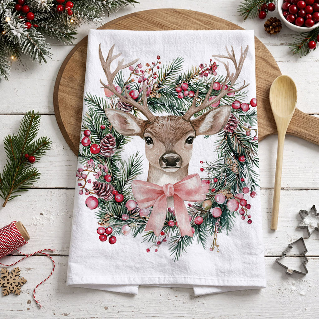 Deer Wreath Kitchen Towel